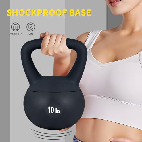 Soft Kettlebell Weights (5-30 lbs) - Iron Sand Filled for Home Gym, Strength Training & Fitness - Shock-Proof Design with Wide Non-Slip Handle - Dumbbell Alternative for Men & Women (Black, 10 LBS)