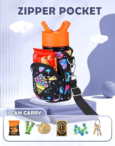 Miss Adola Water Bottle Carrier with Strap - Insulated Kids Water Bottle Holder for Boys Girls Bottle Bag for 10-18Oz - color: Rainbow Ice Cream