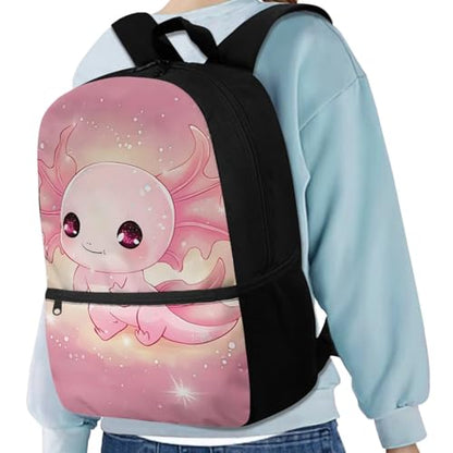 Axolotl Backpack School Bag for Kids Boys Girls 3PCS School Backpacks Bookbag with Insulated Lunch Bag with Pencil Case for Elementary School - color: Axolotl
