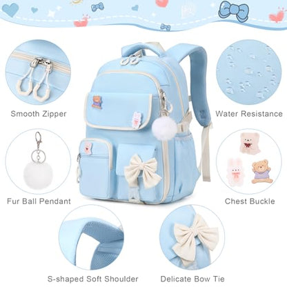 ACESAK Girls Backpack - 3PCS Backpack for Girls Cute School Backpacks for Girl Kindergarten Elementary Preschool Middle Kids School Bags with Lunch Box Pencil Case Set (Blue Beige) - color: Blue Beige