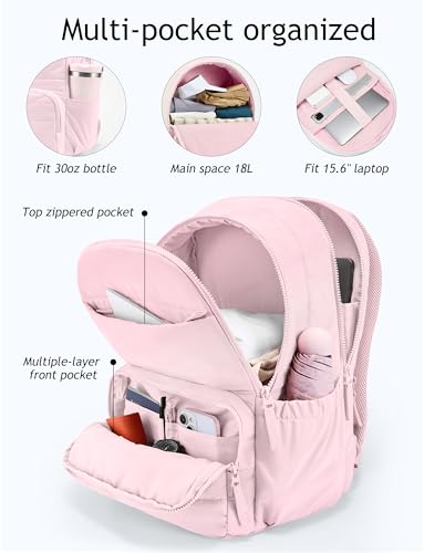 Uselike Travel Backpack for Women, 15.6 Inch Laptop Backpack, Quilted College Bookbag, Cute Work Backpacks, Water Resistant - color: Light Pink