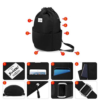 XEYOU Drawstring Sports Backpack Lightweight Gym Yoga Sackpack Shoulder Rucksack Casual Outdoor Daypack for Women and Men | Lightweight - color: Black