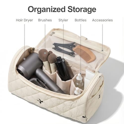 Quilted Hair Tools Travel Bag, Cute Portable Organizer Case with Hanging Hook, Compatible with Dyson Airwrap Styler,Hair Curler Accessories - color: Blue Flower