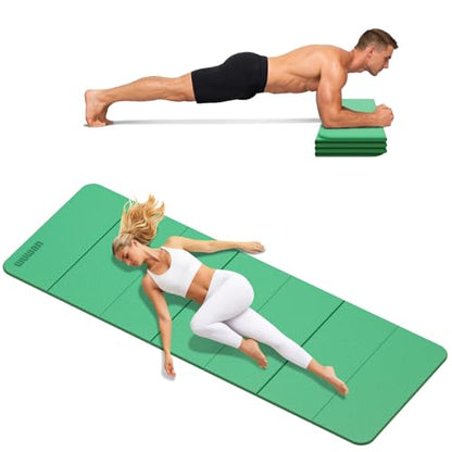 Folding Yoga Mat Extra Thick 0.4 Inch, Foldable Yoga Mat 75 x 26 Inches, TPE Exercise Mat, 7-Panel Non Slip Cushioned Fitness Mat for Yoga, Pilates, Stretching, Home Workout - color: Green
