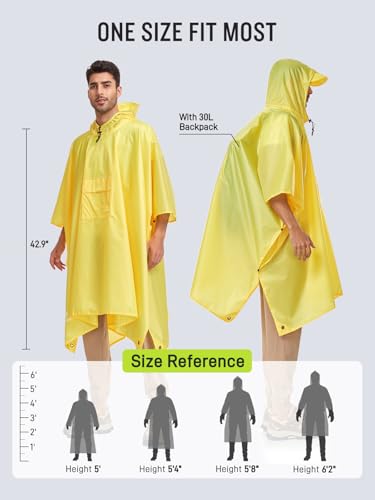 SaphiRose Extra Thick Hooded Rain Poncho Double Layer Waterproof Raincoat Jacket for Men Women Adults - color: Yellow