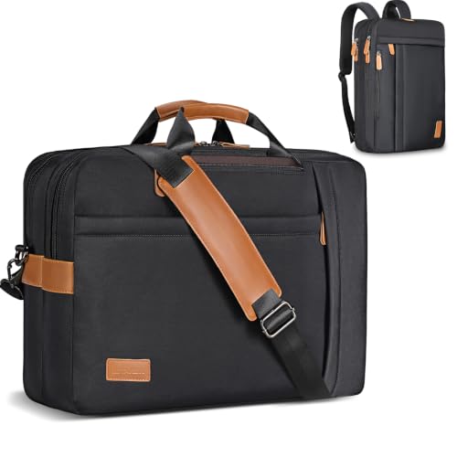 ESTARER 3 In 1 Laptop Bag for Men, 17-17.3 Inch Laptop Backpack Computer Satchel Bag for Work/Travel/Business, Convertible Briefcase Water resistant Nylon Messenger Backpack (Black) - color: Nylon Black