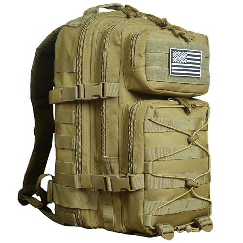 Military Tactical Backpack for Men Army 1 Day Assault Pack Molle Bag Bug Out Bag 26L - color: Khaki, size: 26L