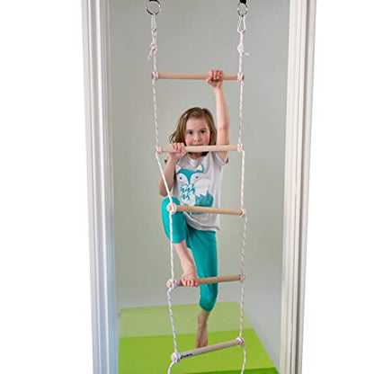 DreamGYM Doorway Swing Kit fr Kids - Doorway Gym with Trapeze Bar Combo, Gymnastic Rings, Rope Ladder & Classic Belt Swing