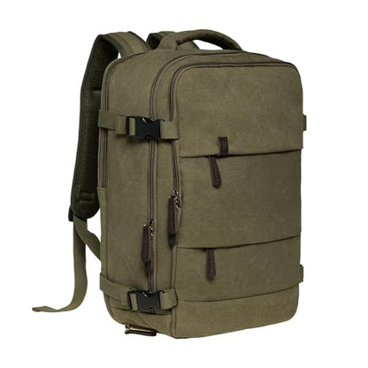 KAUKKO Canvas Travel Rucksack, Large Capacity Carry On Bag with Shoe Pouch and 15.6 inch Laptop Compartment, Flight Approved Outdoor 40L Luggage Weekender Bag, 12-ARMYGREEN - color: 12-armygreen