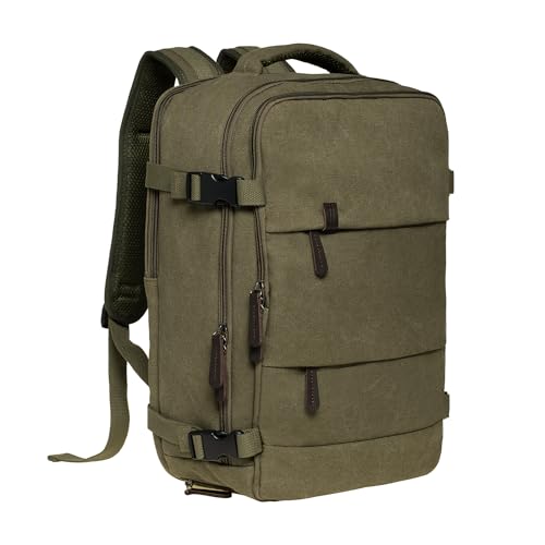 KAUKKO Canvas Travel Rucksack, Large Capacity Carry On Bag with Shoe Pouch and 15.6 inch Laptop Compartment, Flight Approved Outdoor 40L Luggage Weekender Bag, 12-ARMYGREEN - color: 12-armygreen