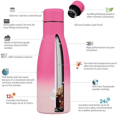 BJPKPK 12 oz Small Water Bottle, Reusable Insulated Stainless Steel Flask - color: Cherry, size: 12 Ounces