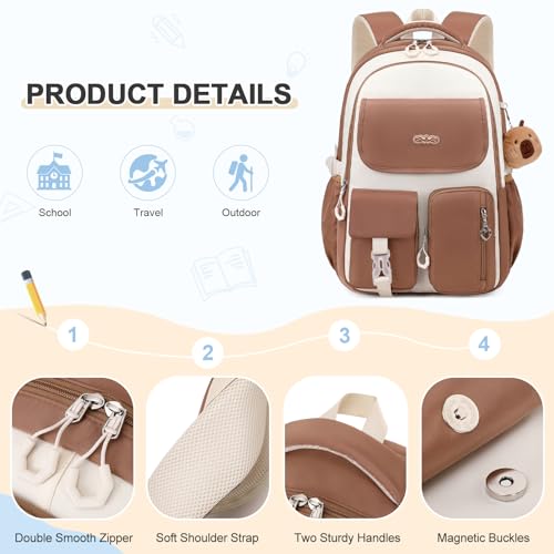 DIGOBAY Backpacks for Girls, 3PCS School Backpack with Lunch Box Pencil Pouch for Teen Girls Kids Elementary Primary Middle High College Travel School bag Bookbag Set （Brown - color: Brown