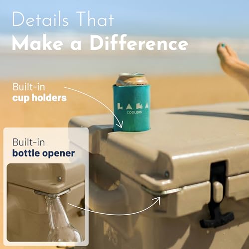 Laka Cooler – 45 Quart Rotomolded Hard Cooler, Insulated Ice Chest Holds 36 Cans/45 lb Ice, Up to 7 Days Cold, Drain Plug + Basket, Non-Slip Feet, Beach Boat Camping Tailgate - color: Tan