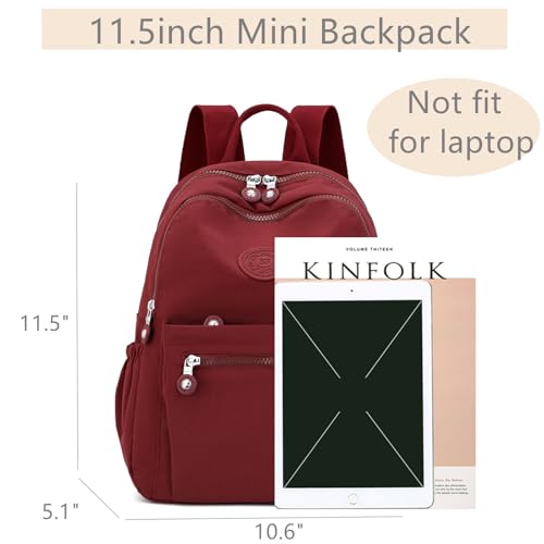 Tanweibago Mini Nylon Women Backpacks,11L Small Ladies backpacks Casual Lightweight Women Shopping Travel Daypack (Wine Red) - color: Wine Red