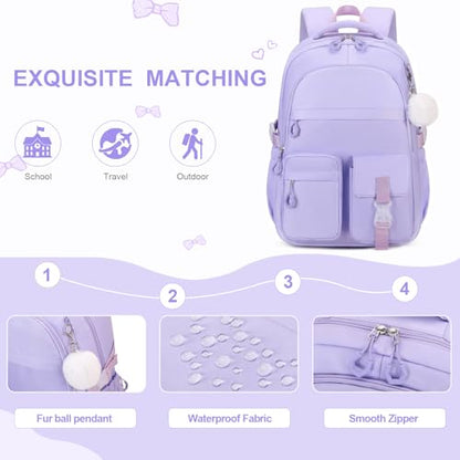 DIGOBAY 3PCS Girls Backpack for School, Kids Backpack for Girls with Lunch Bag Pencil Case, Kids Bookbag Teen Girl Backpacks for Elementary Middle High College School (Purple) - color: Purple