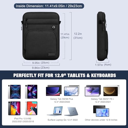 MoKo 13 Inch 360° Protective Tablet Sleeve Bag, Fits 13 Inch New iPad Pro M5 & Air M4 2026, iPad Pro 12.9", Galaxy Tab S9/S8 Plus 12.4", Multifunctional Bag with Shoulder and Headphone Port, Black - color: Black, style: 12.9 Inch