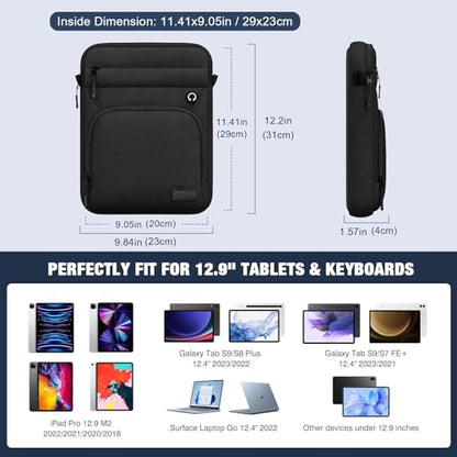 MoKo 13 Inch 360° Protective Tablet Sleeve Bag, Fits 13 Inch New iPad Pro M5 & Air M4 2026, iPad Pro 12.9", Galaxy Tab S9/S8 Plus 12.4", Multifunctional Bag with Shoulder and Headphone Port, Black - color: Black, style: 12.9 Inch