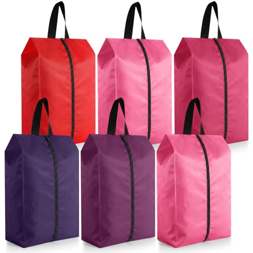 6 Pcs Travel Shoe Bags with Zipper Nylon Portable Waterproof Suitcase Shoe Organizer Packing for Golf(L,Purple) - color: Purple, size: L