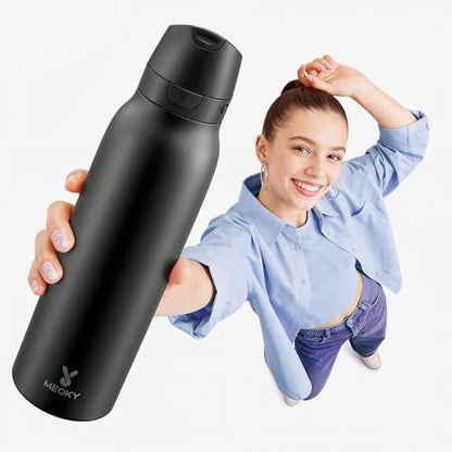 Meoky 24 oz Slim Insulated Water Bottle: Leak Proof Locking Lid, 2-in-1 Straw and Spout, 24 Hours Cold, Top Handle, BPA Free, Stainless Steel Water Bottle for Men Sports Travel Gym, Night - color: Night