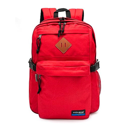 K-Cliffs Classic Backpack Basic Student Campus Daypack Simple Travel Rucksack with Laptop Compartment Bottle Holder Padded Straps Red - color: Red
