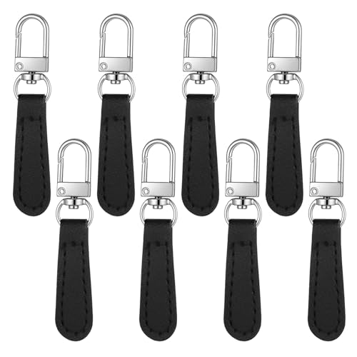 PEOVLVN 8 PCS Zipper Pulls Replacement, Leather Handle Detachable Zipper Pull Tab Zippers Repair Kit for Luggage Backpacks Handbags Suitcases Jackets Purses Boots Pants (Black)