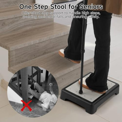 Sturdy Half Step Stool for Seniors, Non-Slip Mobility Riser for Bed, Car & Stairs, 440Lb Load, Portable Step Platform