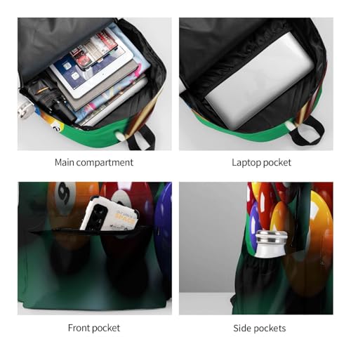 Billiards Travel Backpack for Men Women 15.6 inch Laptop Backpack Casual Daypack for Weekender - color: Billiards