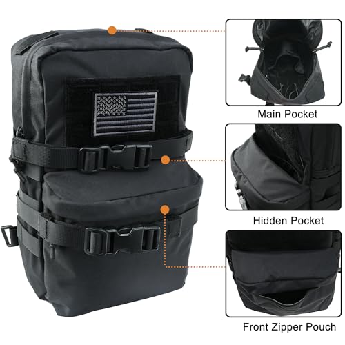 Tactical Mini Molle Hydration Pack,Molle Hydration Carrier with US Flag Water Resistant,Hydropack for Tactical Vest Backpack - style: Blk+bladder