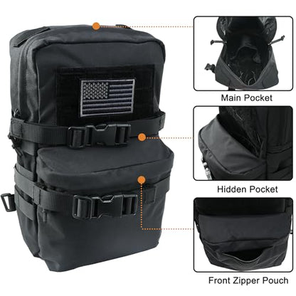 Tactical Mini Molle Hydration Pack,Molle Hydration Carrier with US Flag Water Resistant,Hydropack for Tactical Vest Backpack - style: Black