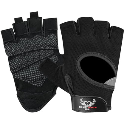 BEAST RAGE Fingerless Weight Lifting Gloves with Palm Protection Padding, Breathable Lightweight Gym Gloves for Men, Women, Weightlifting, Cycling, Exercise, Training Pull Up - color: Black, size: X-Large