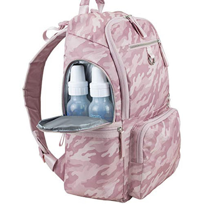 BODHI Baby Waterproof Multi-Function Travel Essentials Baby Tote Diaper Bag Backpack Changing Pad, Stroller Straps for Parents, Unisex, Pink Fluid Camo - color: Pink Fluid Camo