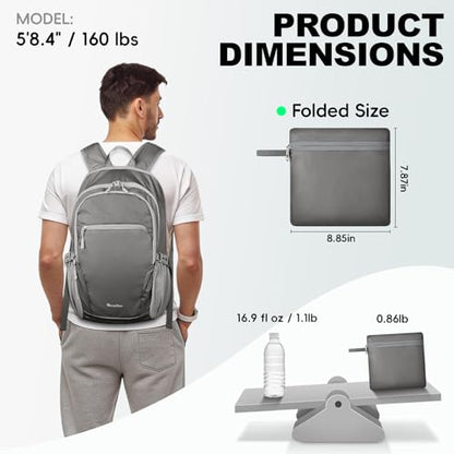 Seektop Lightweight Packable Hiking Backpack Water Resistant Expandable 20L-28L for Women Men, RFID Day Pack for Travel - color: Grey