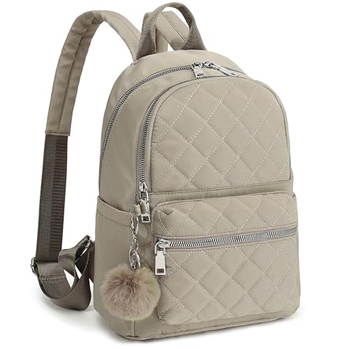 TANTOMI Mini Backpack Purse for Women Lightweight Small Backpack Purse Travel bookbag with Pom - color: Beige