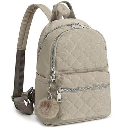TANTOMI Mini Backpack Purse for Women Lightweight Small Backpack Purse Travel bookbag with Pom - color: Beige