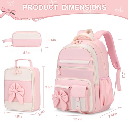 DIGOBAY Backpack for Girls, 3PCS Girls Backpack for School with Lunch Bag Pencil Case, Cute Kids Teens Bookbag for Kindergarten Elementary Preschool Middle School (Pink) - color: Beige-pink