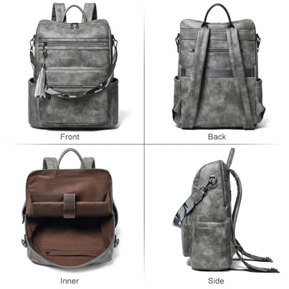 Shrrie 15.6 inch Laptop Backpack for Women,Large Leather Purse,Travel Backpacks Carry on,Water Resistant Casual Laptop Backpacks,College Backpack,Work Backpack for Women,Two-toned Deep Gray - color: Two-toned Deep Gray