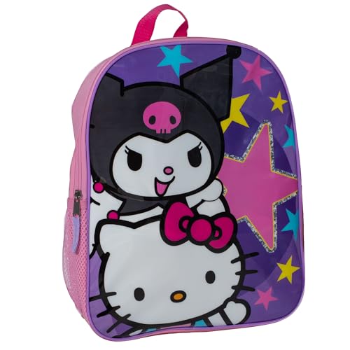 AI ACCESSORY INNOVATIONS Sanrio's Hello Kitty & Kuromi Kids Backpack, Elementary School Girls Book Bag, Purple & Pink - color: Hello Kitty and Kuromi