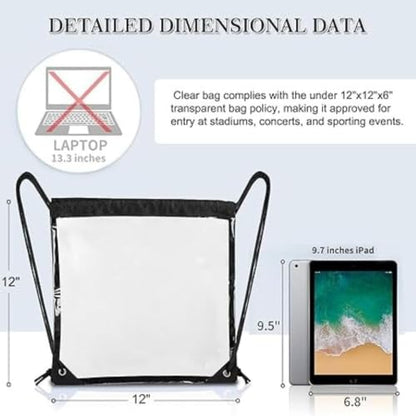 2 Pack Clear Drawstring Backpack, 12×12×6 Inch Stadium Approved Transparent Drawstring Bag, Waterproof See Through String Bag