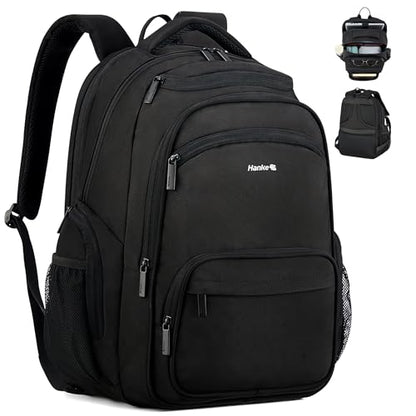Hanke College Laptop Backpack Multi-Pocket, 18-Inch Large Travel Backpack for Men Women, Water Resistant College Bookbag for 15.6 Inch Laptop, Casual Daily Personal Item Size Airline Approved,Black