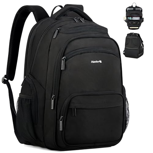 Hanke College Laptop Backpack Multi-Pocket, 18-Inch Large Travel Backpack for Men Women, Water Resistant College Bookbag for 15.6 Inch Laptop, Casual Daily Personal Item Size Airline Approved,Black