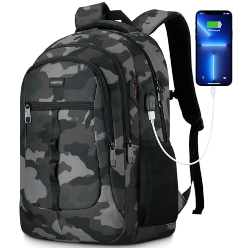 YAMTION School Backpack for Men and Teen Boys 15.6 Inch Laptop Bookbag Backpack with USB for College Students Office Work Business - color: Camouflage Black, size: 15.6 inch