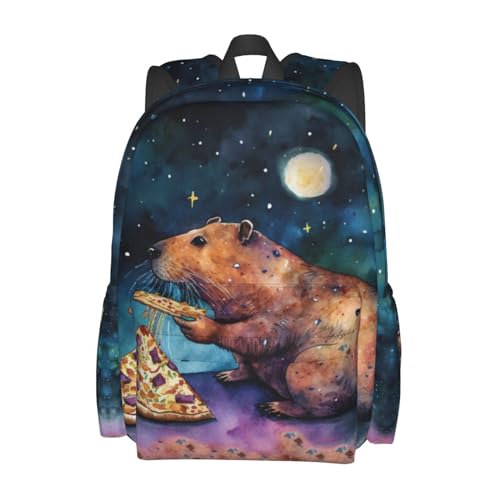 Funny Galaxy Pizza Capybara Backpack School Bag Lightweight Bookbag Casual Daypack for Girls Boys Kids Women Men Travel Laptop 16 Inch - color: Galaxy Pizza