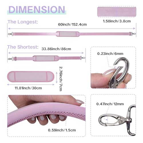 60 Inch Shoulder Strap with Removable Ultra-Thick Pad，Adjustable Buckles and Metal Hooks - color: Pink