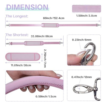 60 Inch Shoulder Strap with Removable Ultra-Thick Pad，Adjustable Buckles and Metal Hooks - color: Pink