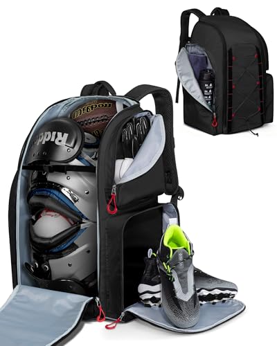 Smasrob Football Equipment Bag, Football Backpack, Football Gear Bag | Separate Shoe Compartment, Insulated Pocket and Fence Hooks, for Adult and Youth - color: Black