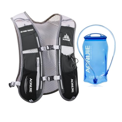 AONIJIE Hydration Vest Pack Backpack 5L 5.5L Marathoner Running Vest Race Hydration for Women and Men Trail Run Hiking Jogging - color: Black +1.5L