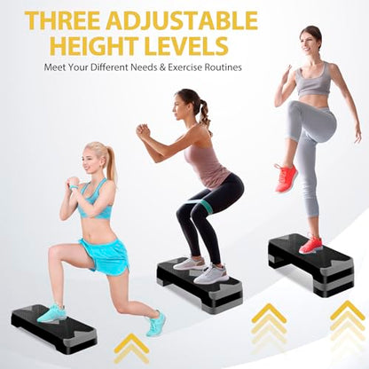 ZENY 26.5 inch Aerobic Step Platform with 4 Step Risers, Height Adjustable Exercise Stepper for Home Gym Workouts, 400 lbs Capacity - color: Grey