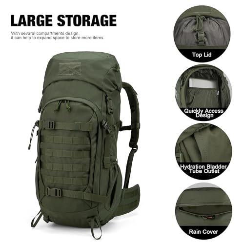Mardingtop 50L Hiking Backpack,Backpacking Backpack with Rain Cover for Hiking,Backpacking,Rucking,Camping,Survival - color: Ranger Green