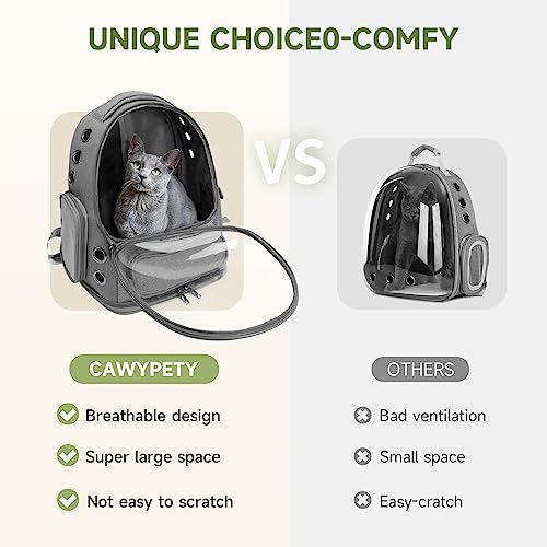 Cawypety Cat Backpack Carrier, Breathable Cat Carrier Large Space Bubble Pet Backpack for Kitty Small Dog up to 12lbs, Transparent & Foldable Pet Carrier for Travel Hiking - color: Dark Gray