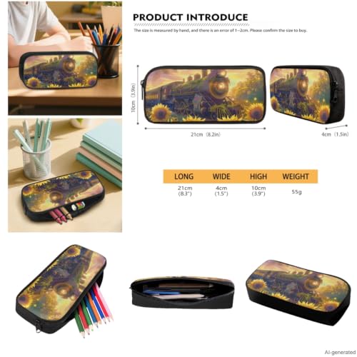 ZDCUSTOM Sunflower Train Backpack with Lunch Box for School, 17 Inch Bookbag Set for Kids School Backpack with Water Bottle Sleeves, Pencil Case Pouch, Keychain, Back to School Supplies - color: Sunflower Train